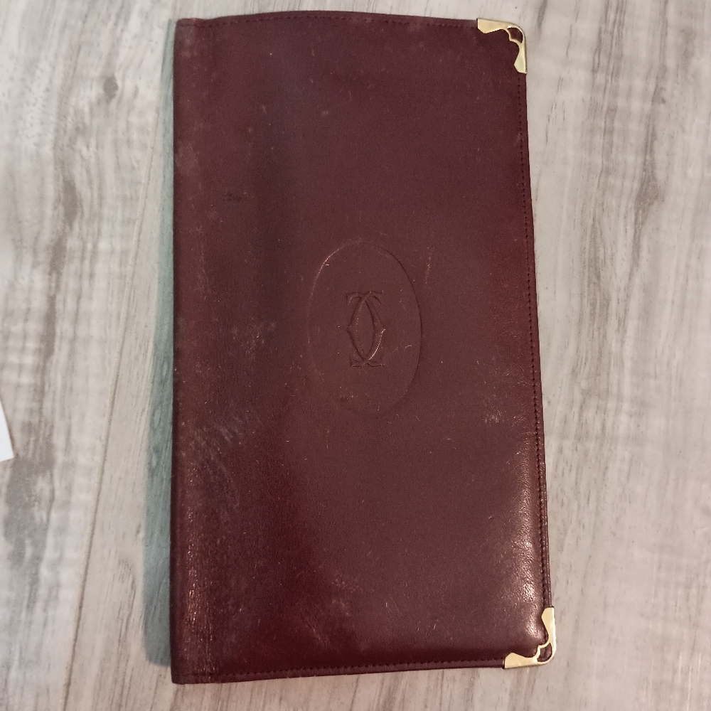 Cartier Dark Red Leather Wallet with Gold Details